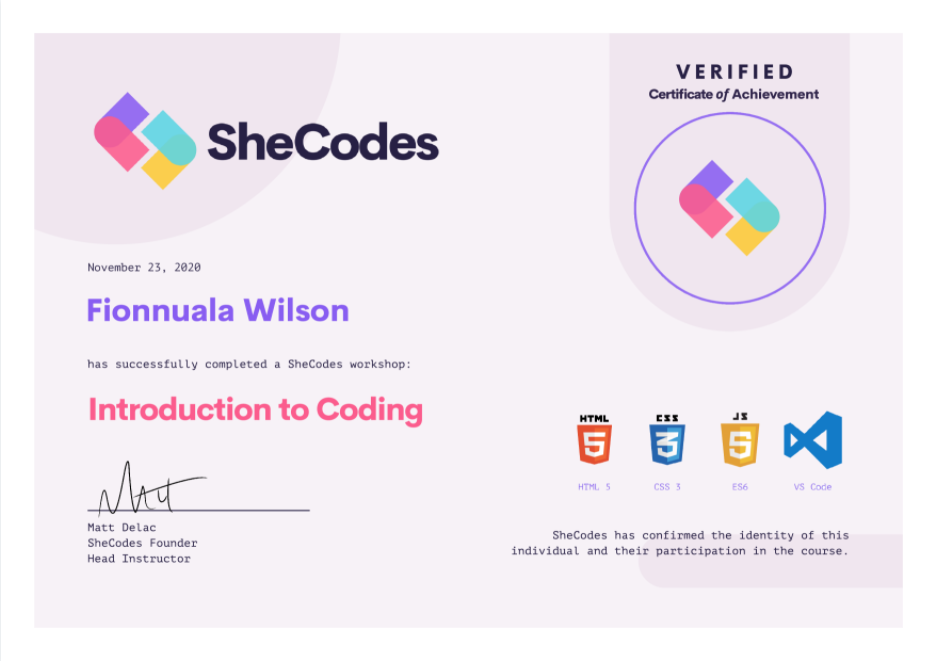 shecodes basic certificate
